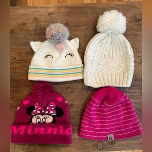 Set of 4Beautiful Knit Beanies winter hats 4 girls pink/yvori colors used good